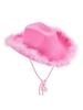 Fluffy Feather Trim Cowboy Hat For Adults Wide Brim Felt Hat With Chin Strap