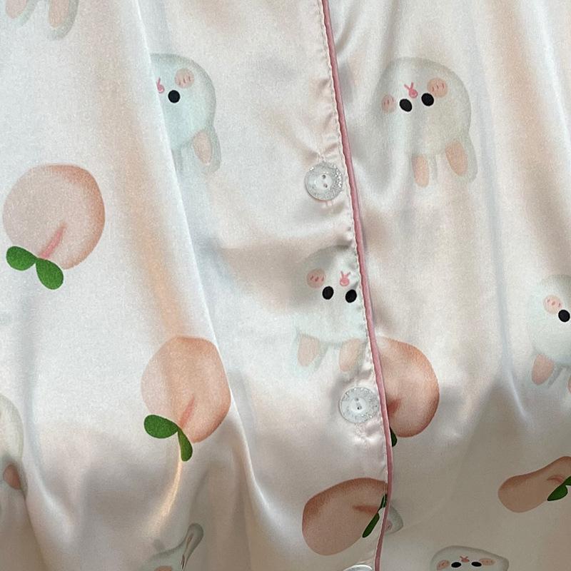 Style Pajamas Women'S Summer Simulation Silk Pajamas Cute Foreign Style Loungewear Pajamas