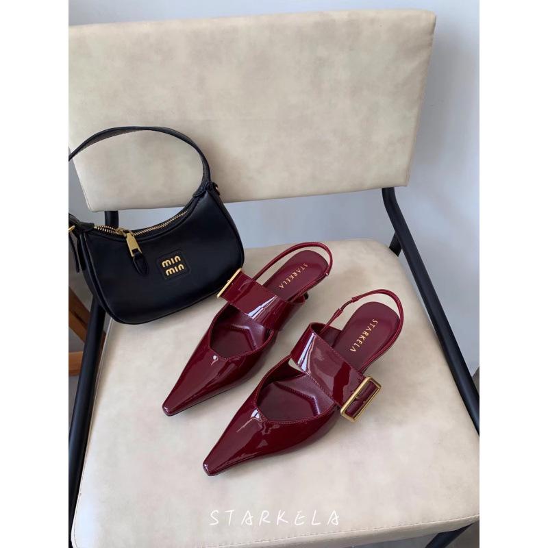 

Spring and Autumn 2025 New Fashion Versatile Fashion Shoes Pointed Thin Heel Glossy Patent Leather One-word Buckle Empty 39
