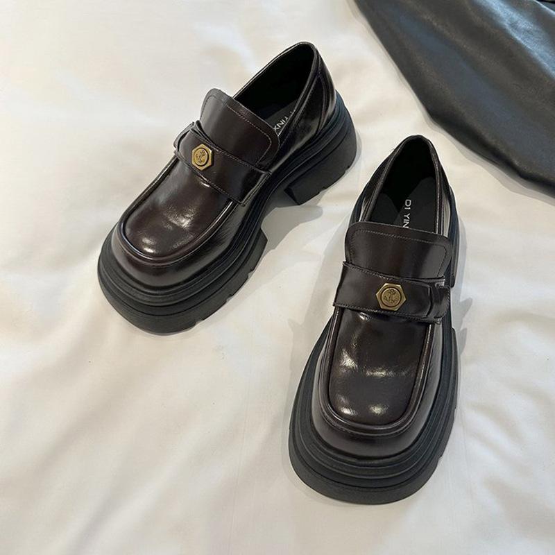 

Fashion commuter black retro thick heel platform small leather shoes women s 2025 new autumn and winter one-pedal French loafers 40 коричневый