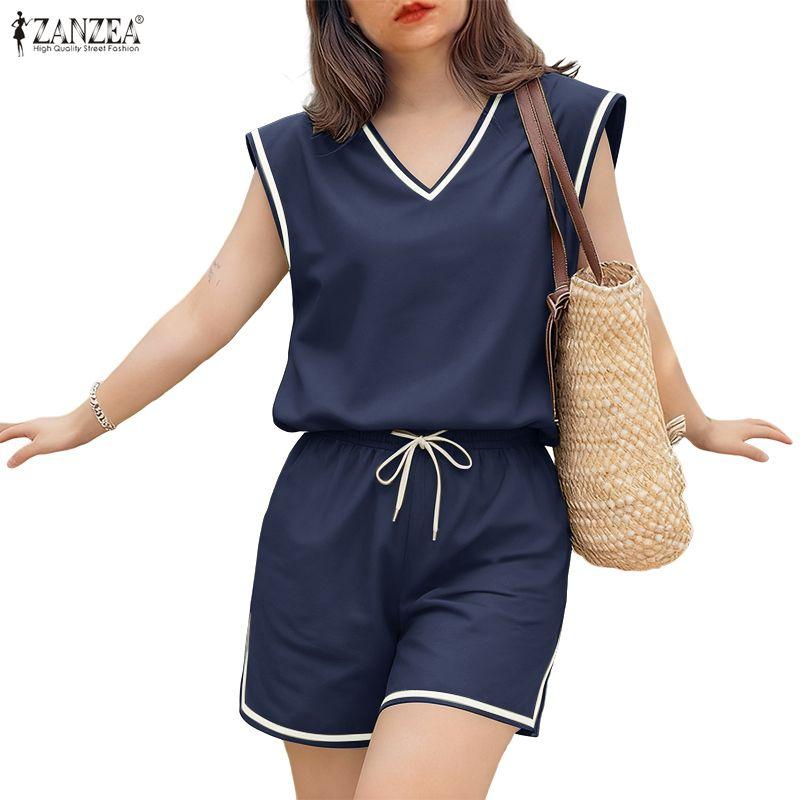 ZANZEA Women Sleeveless Vest Tops and Shorts Summer Two Piece Suit Sets