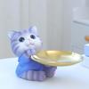 Lucky Cat Statue Jewelry Tray Cute Resin Cat Storage Tray Tabletop Organizer for Home Bookshelf Living Room Cabinet Bedroom