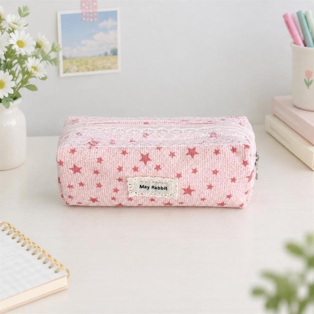 Star Print Pencil Case Corduroy Makeup Bag New Stationery Pouch Stationery Storage