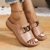 Women's Plus Size Wedge Thick Sole Slippers, Summer New European Style Buckle Open Toe Casual Beach Slides