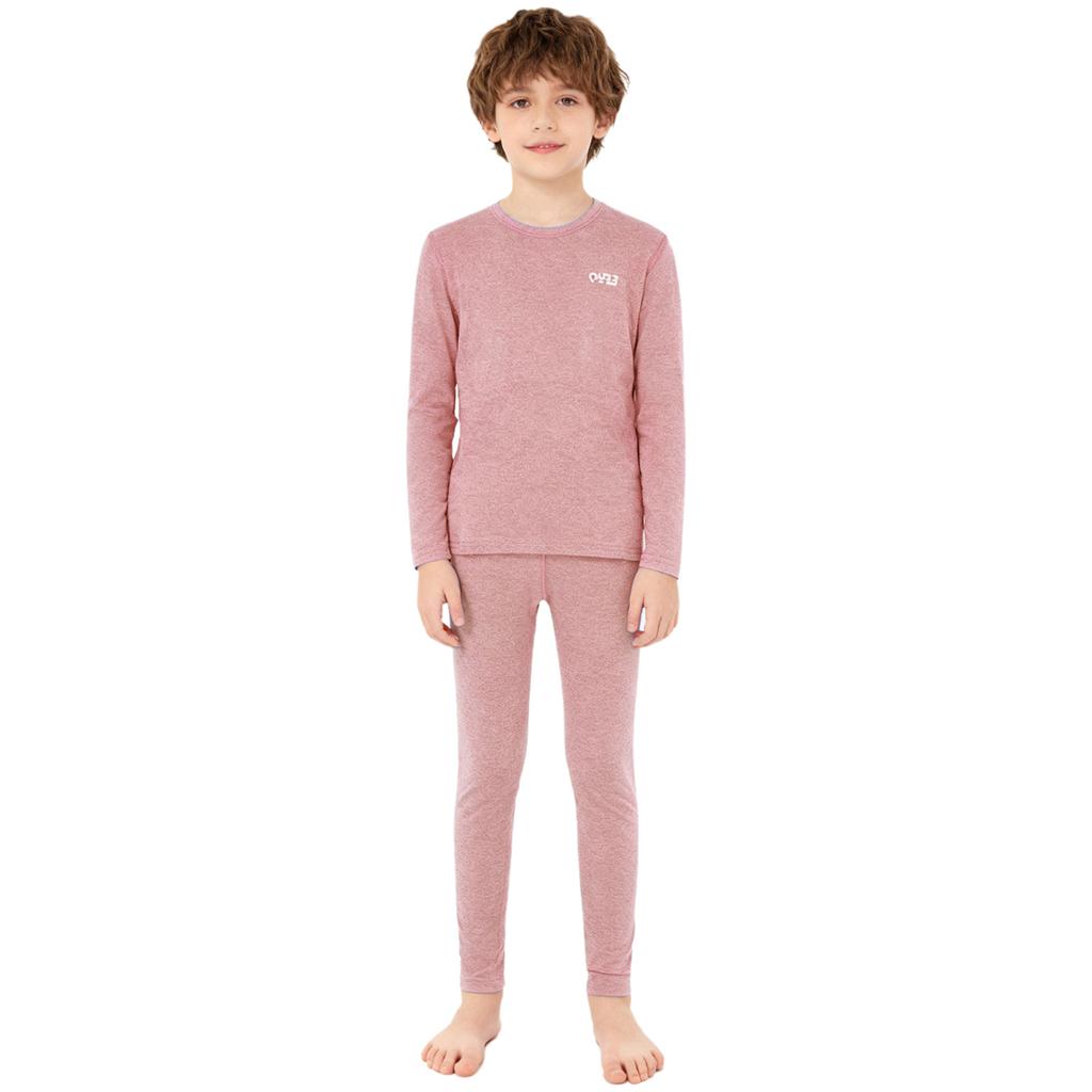 Unisex Kids Thermal Underwear Set Round Neck Long Sleeve Top Elastic Waistband Leggings Lightweight Nightwear