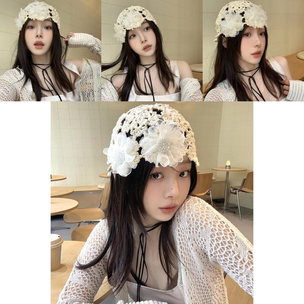Stylish Japanese Handcrafted Crochet Beanie Spring And Summer Floral Hat For Women