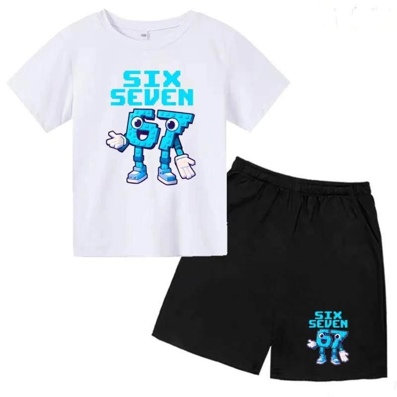 3-12 Ensemble décontracté sportif pour garçons et filles, T-shirt d'été cool à manches courtes et imprimé numéros 6 et 7, style