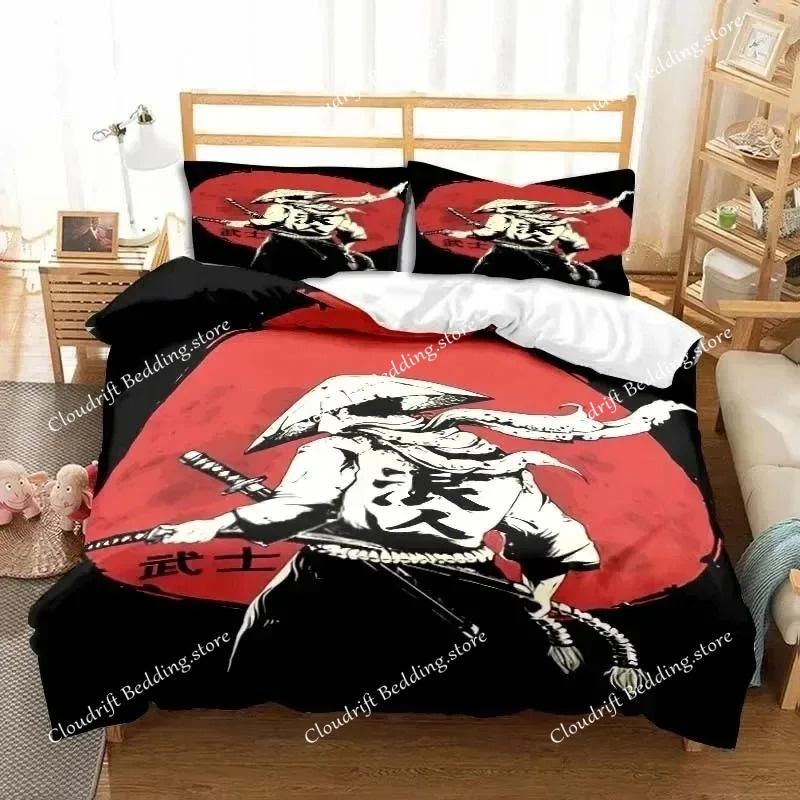 Set Biancheria da Letto Samurai Giapponese Morbido Copripiumino Set per Camera da Letto Uomo Adolescente Singolo Matrimoniale King Size Copripiumino Federa Regalo Ragazzo