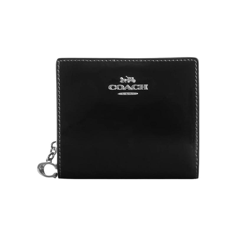COACH Snap Wallet 11 Simple Casual Card Slot Compartment Snap Quilted Patent Leather Wallet Women s Black чёрный