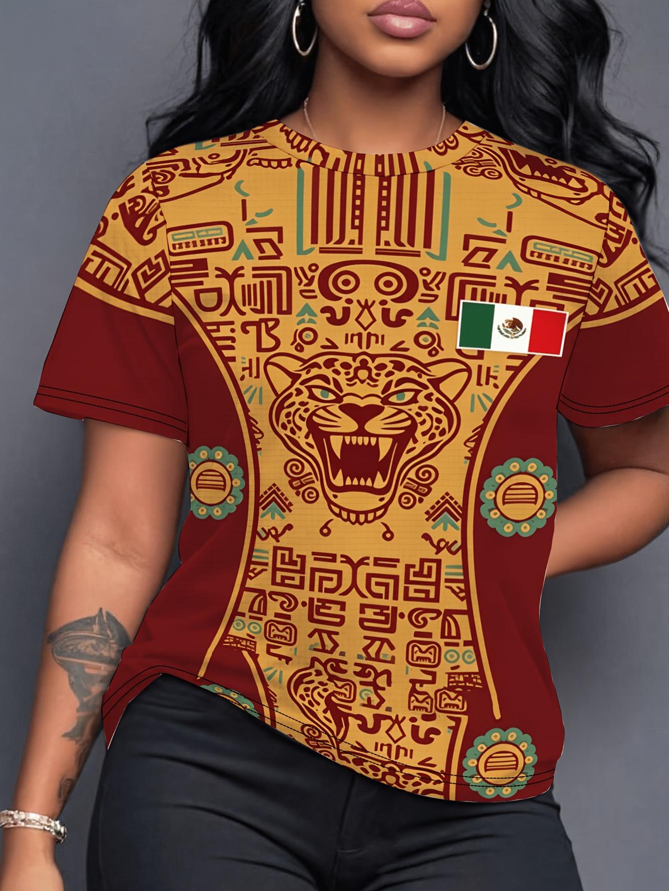 Women s Mexico Print Summer Graphic Tee Jerseys Plus Size Sport T-Shirt V-Neck Short Sleeve T-Shirt XXS