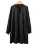 Shi Ying Women's Solid Color Autumn Midi Dress - Long Sleeve, Drawstring, Pointed Collar, Loose Fit