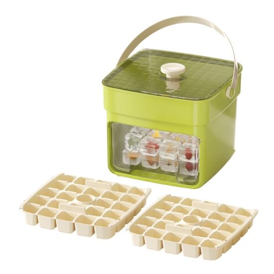 Press-Release Ice Cube Tray with Storage Bin & Ice Shovel Large Capacity Ice Mold for Freezer Leak-Proof Stackable BPA-Free Ice Maker for Home Party