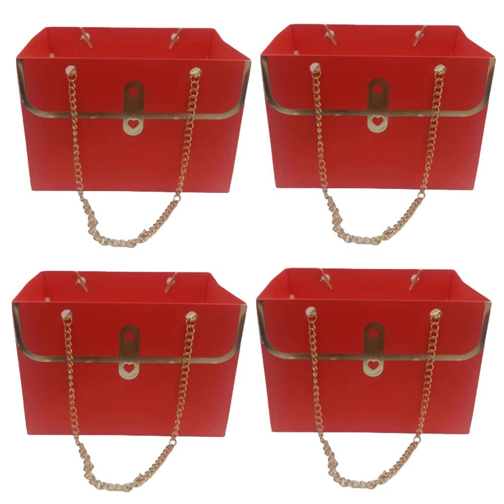 4PCS Portable Flower Box Rose Packaging Wrapping Gift Bag Shop Wedding Valentine's Day Birthday Party Paper Bag Box