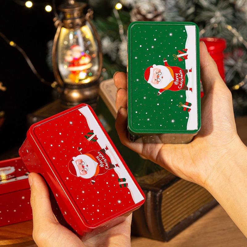 1ks DIY Vánoční plechová krabička Obal na cukroví Čtvercová pocínovaná Dárková dóza Kovová