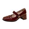 Scarpe Mary Jane stile Xiaoxiangfeng da donna con fibbia a una parola francese in pelle scarpe piccole in pelle mocassini scarpe singole bocca leggera tacco spesso scarpe da pendolare
