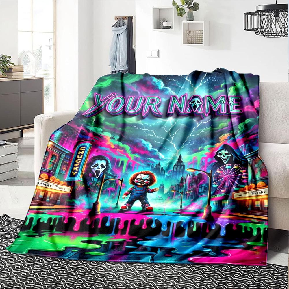 Name Custom Chucky Print Flannel Blanket High Quality Warm Comfortable Cover for All Seasons Perfect for Gifts Home Decor