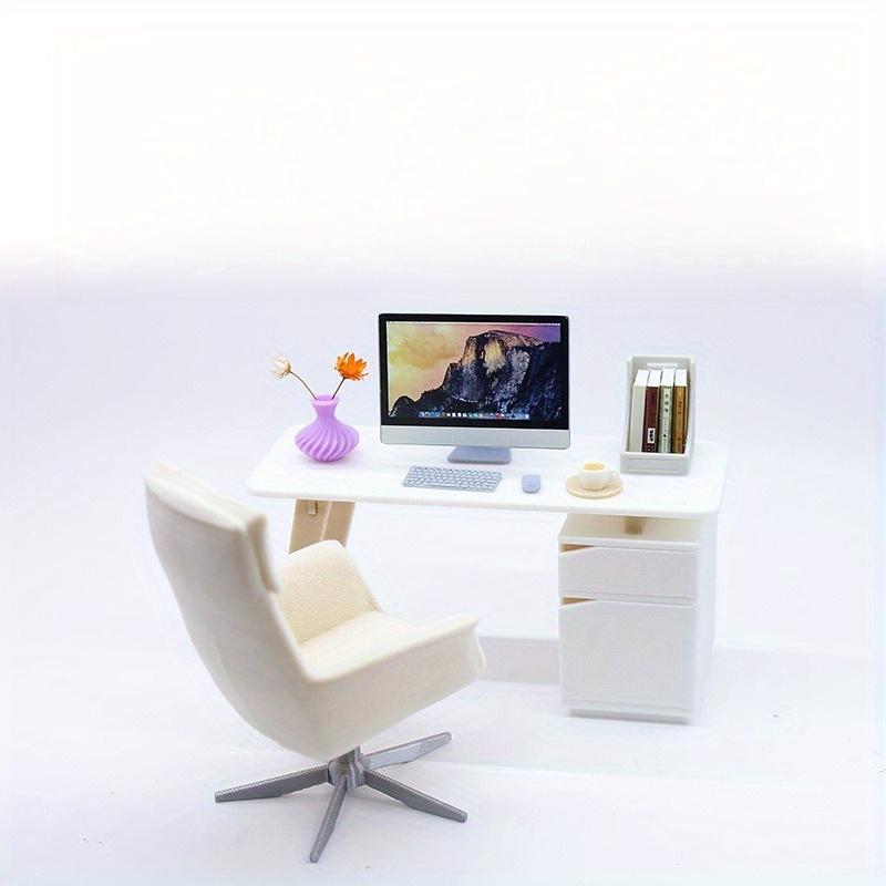 1/2 PCS Mini Office Table Desk Chair Doll House Furniture Simulation Accessories Miniature Model Display Props Pretend Play Toy