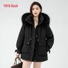 2024 Women's Mid-Length Down Jacket with Fur Collar Hood