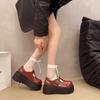 Aphixta Luxury Leather Women Platform Shoes 7.5cm Chunky Heel Buckle Modern Boots Shoe Wine Red Woman Boats Botines Para Mujeres
