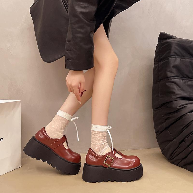 Fashion Aphixta Luxury Leather Women Platform Shoes 7.5cm Chunky Heel Buckle Modern Boots Shoe Wine Red Woman Boats Botines Para Mujeres
