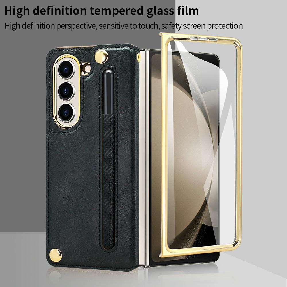 For Samsung Galaxy Z Fold6 5G Case RFID Blocking Card Slot PU+PC Kickstand Phone Cover with Stylus Holder