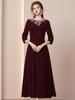 Zhilian Angola Red Handmade Rhinestone Seven-Sleeve High-Waist A-Line Long Dress (Spring 2026)