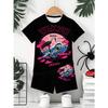 Boys' casual fashion sports outdoor set | 3D printed pattern, round neck short sleeved T-shirt and shorts