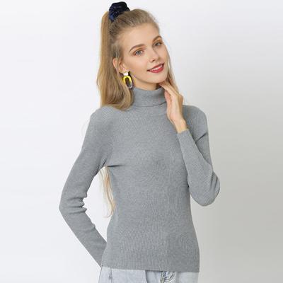 Tops Femininos Gola Alta Manga Comprida Ajustados Tops de Tricô Elásticos Cor Sólida Pulôveres Uso Diário
