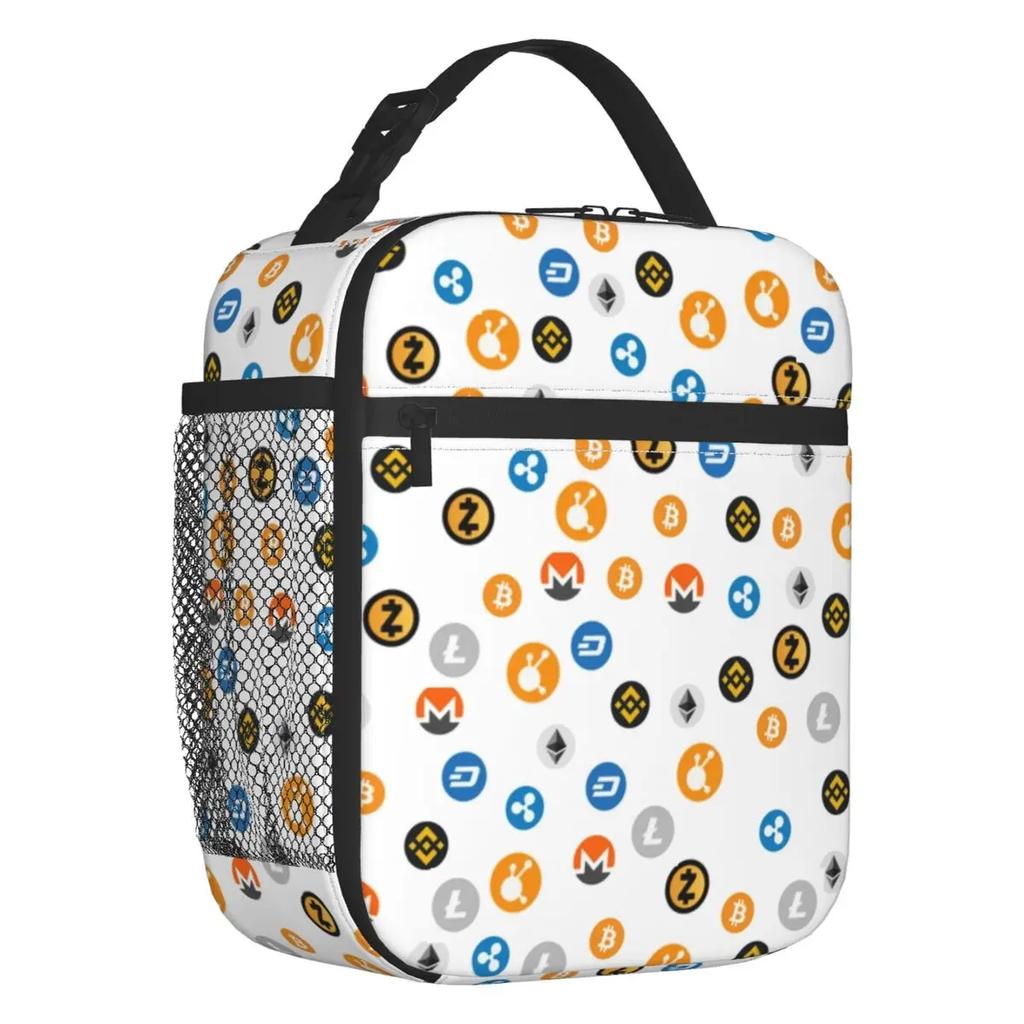 Custom Bitcoin Digital Currency Lunch Bag Women Cooler Warm Insulated Lunch Boxes for Kids School