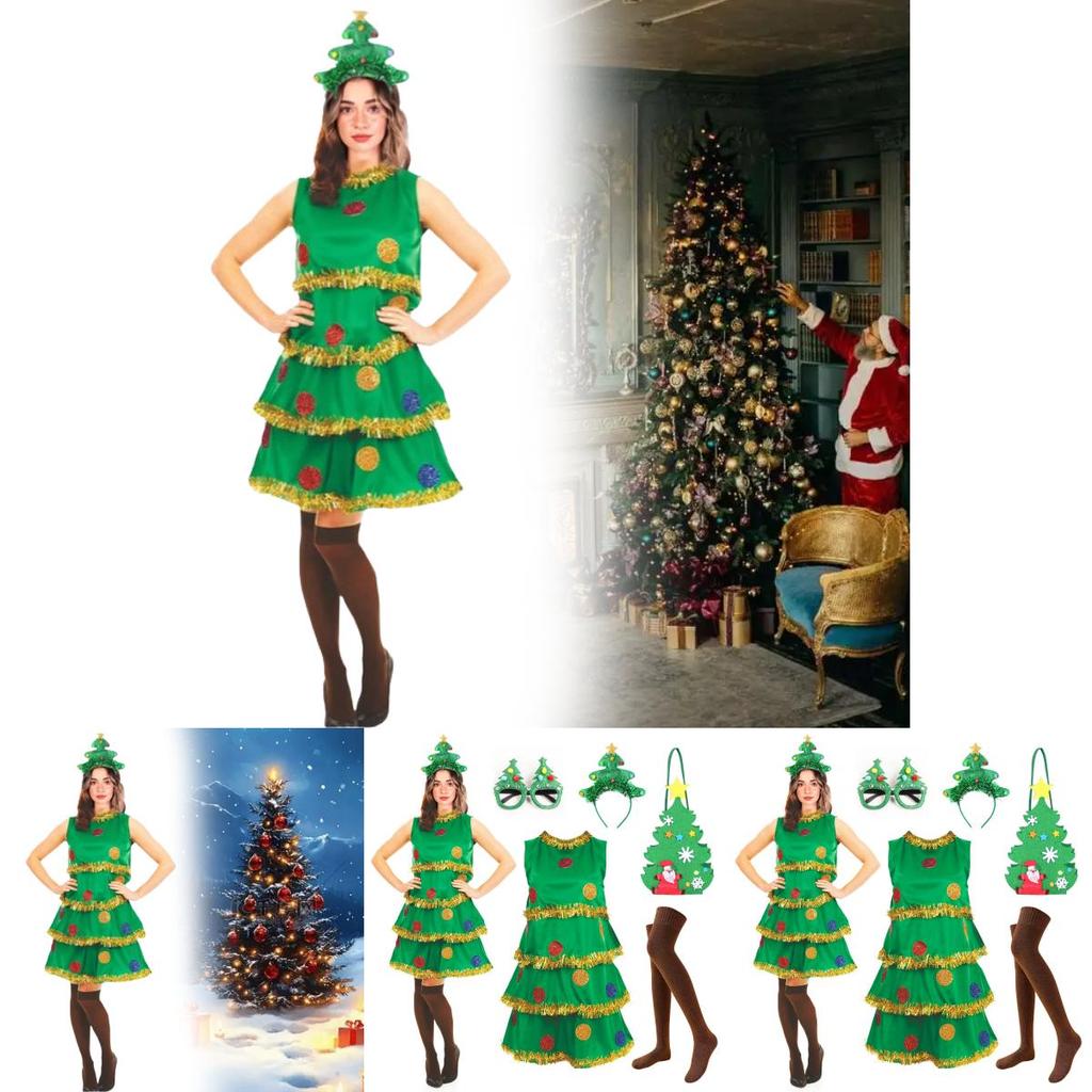Christmas Tree Cosplay Dress For Women With Polyester Nylon Blend For Holiday Party Costumes