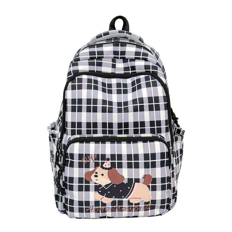 Schoolbag New Large Capacity Plaid Cute Backpack Youth Fashion Student School Bag Going Out Lightweight Cartoon Casual Backpack