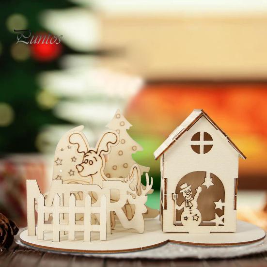 Dřevěný dům Puzzle Block Vánoční Stavebnice Ornament Kit Vánoční dekorace na plochu Vzdělávací kutilské řemeslo pro děti a dospělé
