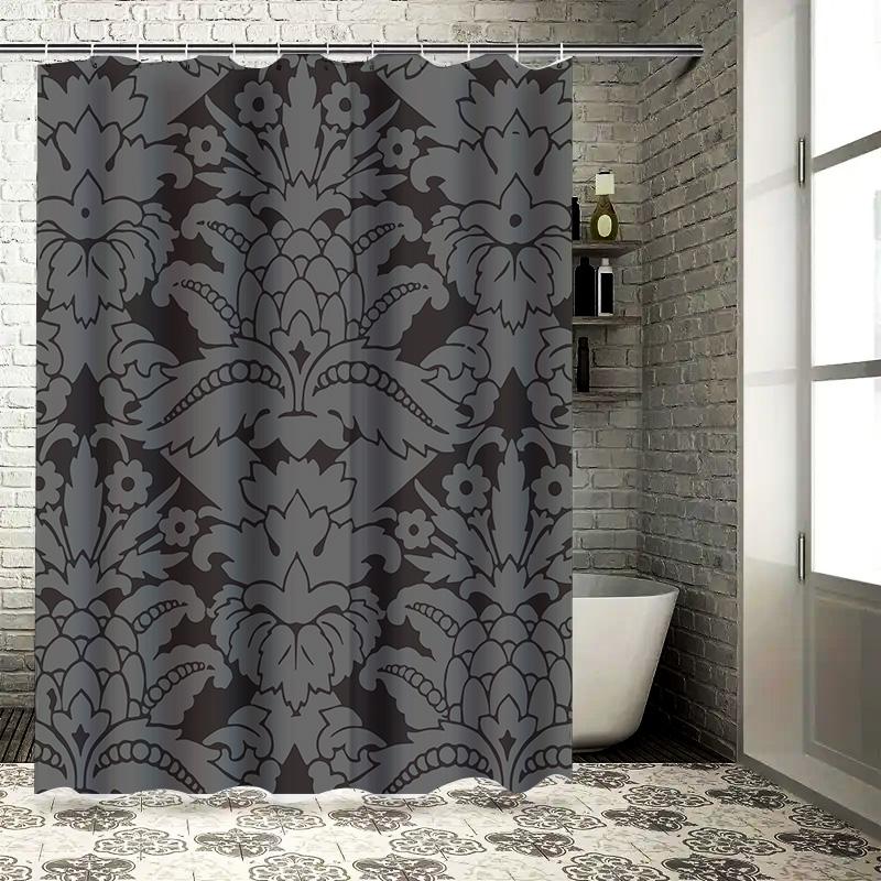 Luxurious Damask Shower CurtainElegant Black Grey Floral Print Bathroom Decor Waterproof Fabric for Home Bathrooms in Various Si