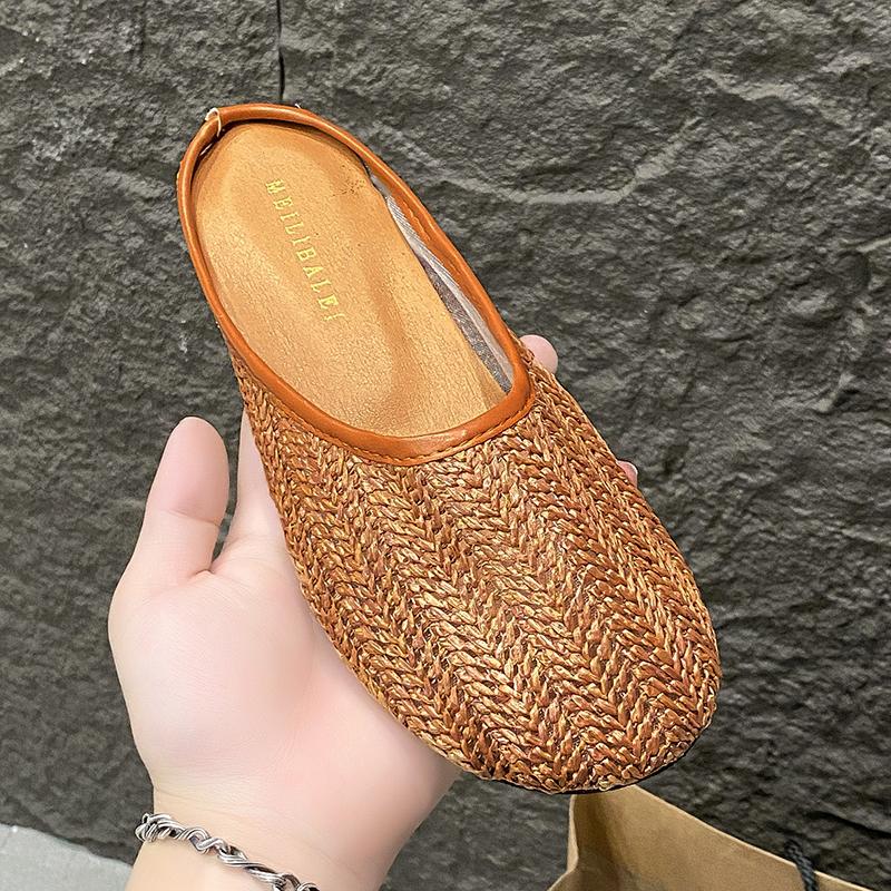 

Fashion 2025 Summer New Breathable Fashion Women s Apartment Knitted Design Slippers Luxury Comfortable Half-block Flat Sandals Slippers 40 шоколадный
