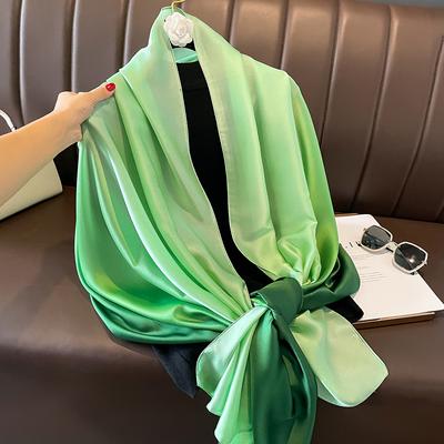 Gradient Silk Scarves Women Luxury Brand Hijab Scarf Foulard Femme Shawls Wraps Silk Bandana Head Scarf Hijab Beach Poncho