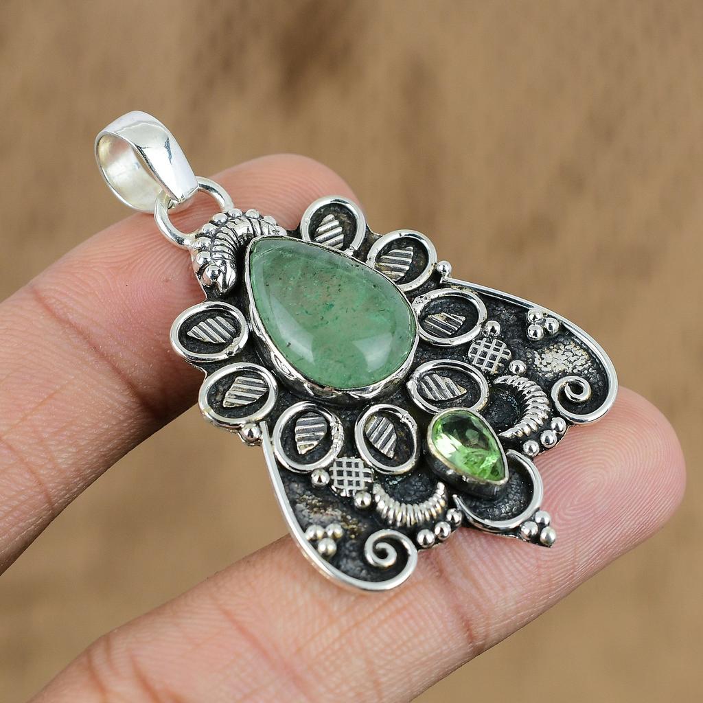 Birthday Gift For Her Natural Green Aventurine Gemstone Pendant 925 Silver