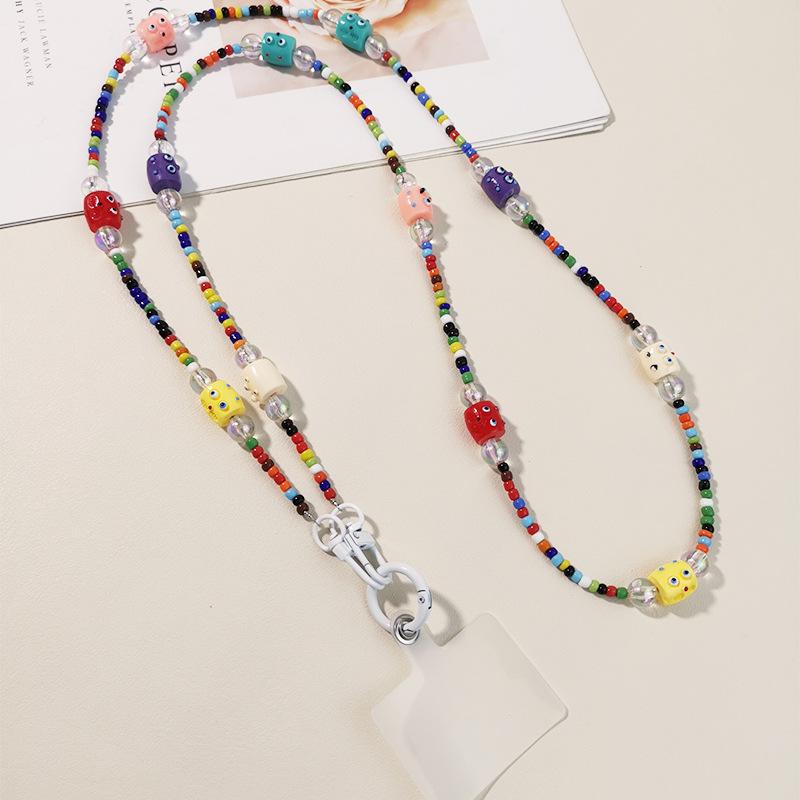 Mobile Phone Lanyard, Long Style, Crossbody, Handmade Bead Chain, Colorful, Bead Decorat, Little Monster, Funny, Diagonal Cross Chain, Women's Style