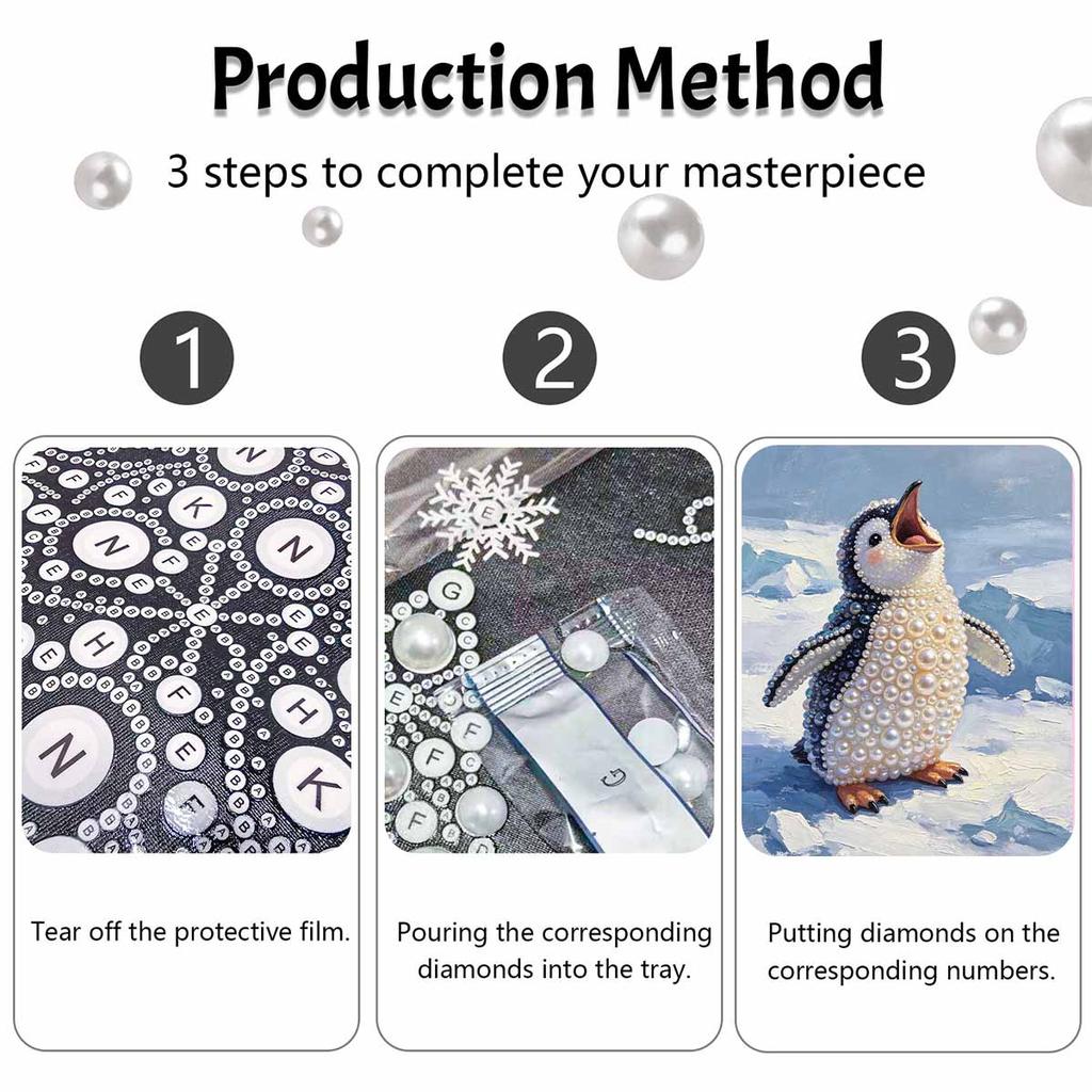 DIY 5D Pearl Bead Painting Kit with Frame Cute Penguin Chick Shiny Canvas Art for Bedroom Wall Decor and Special Gift Giving Accessories
