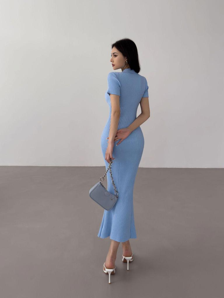 Royal Style Knitted Fishtail Dress: Women's Slim Polo, Short-Sleeve, Autumn/Summer