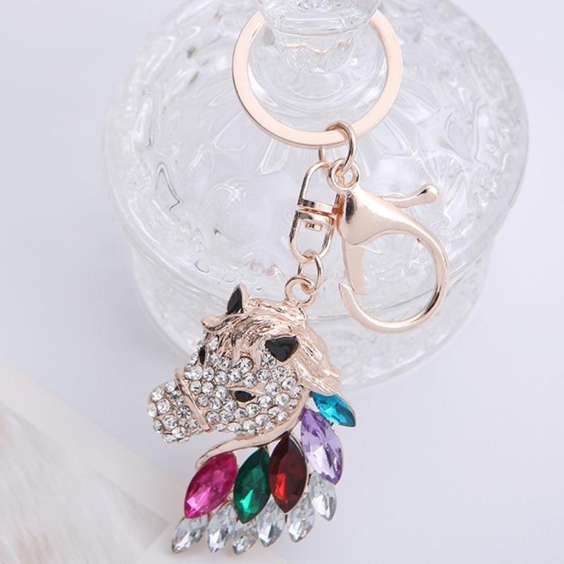 Elegant Crystals Drop Oil Rhinestones Horse Metal Keyhain For Fashion Accessory Secure Closure Portable Designs