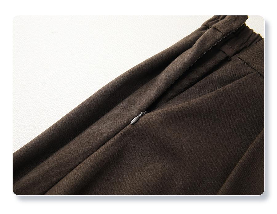 Women's Gray Pleated A-Line Midi Skirt - 2024 Fall/Winter, Elastic Waist, Slimming Fit