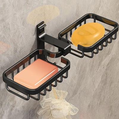 Soap Box Wall-mounted Soap Holder Bathroom Shelves Without Holes Aluminum Draining Creative Bathroom Suction Cups Home