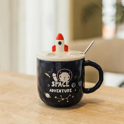 Rocket Star Ceramic Mug With Lid Spoon Coffee Cups Christmas Mugs Free Shipping Cup for Coffee Tea Drinkware Ceramics & Pottery
