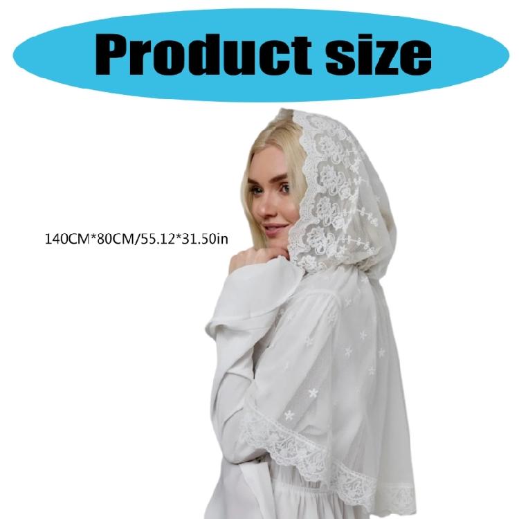 Embroidery Lace Turban Veils Latin Mass Scarf Head Covering Bridal Shower Head Scarf for Religious Church Event Gathering