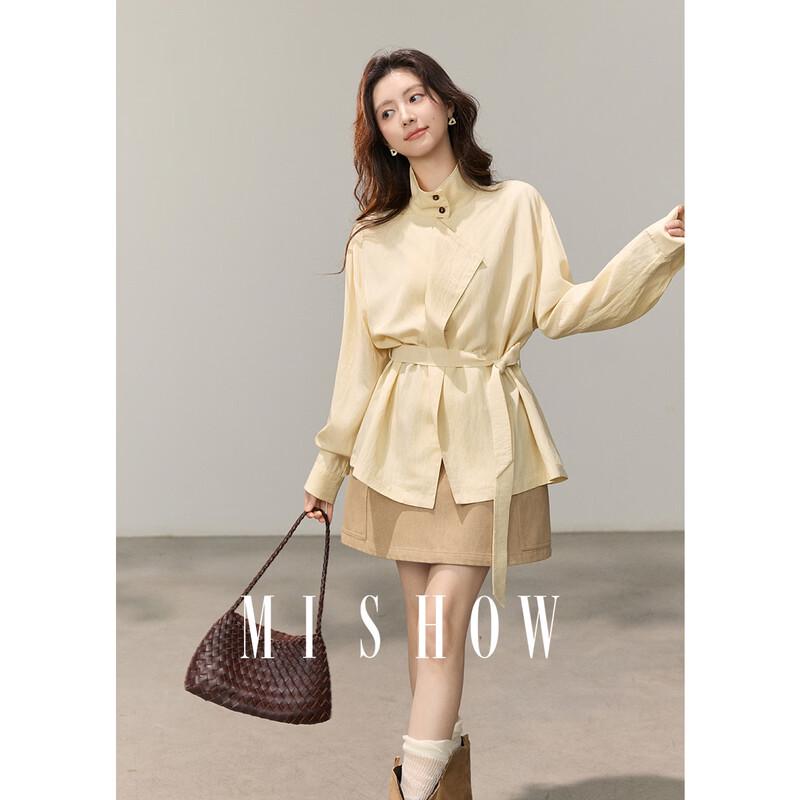 Women s Waist-Cinching Stand-Up Collar Shirt S
