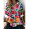 Womens Loose Fit Long Sleeve Cotton Linen Shirt With 3D Floral Print Casual Blouse 2025