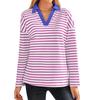 Spring Autumn Women's Striped V-Neck Loose Sweatshirt Lapel Sweatshirt