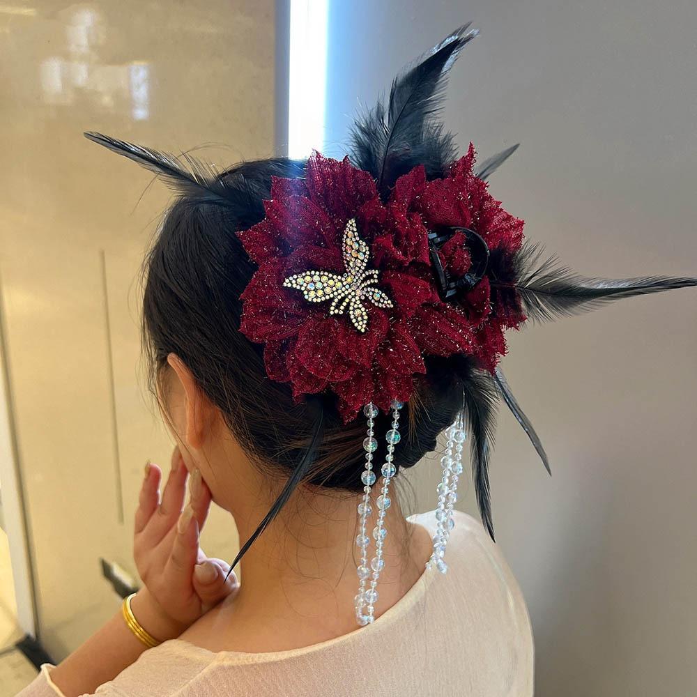 

Peony Flower Grasping Clip Sequin Flower Hairgrips Fashion Shark Clip Women красный