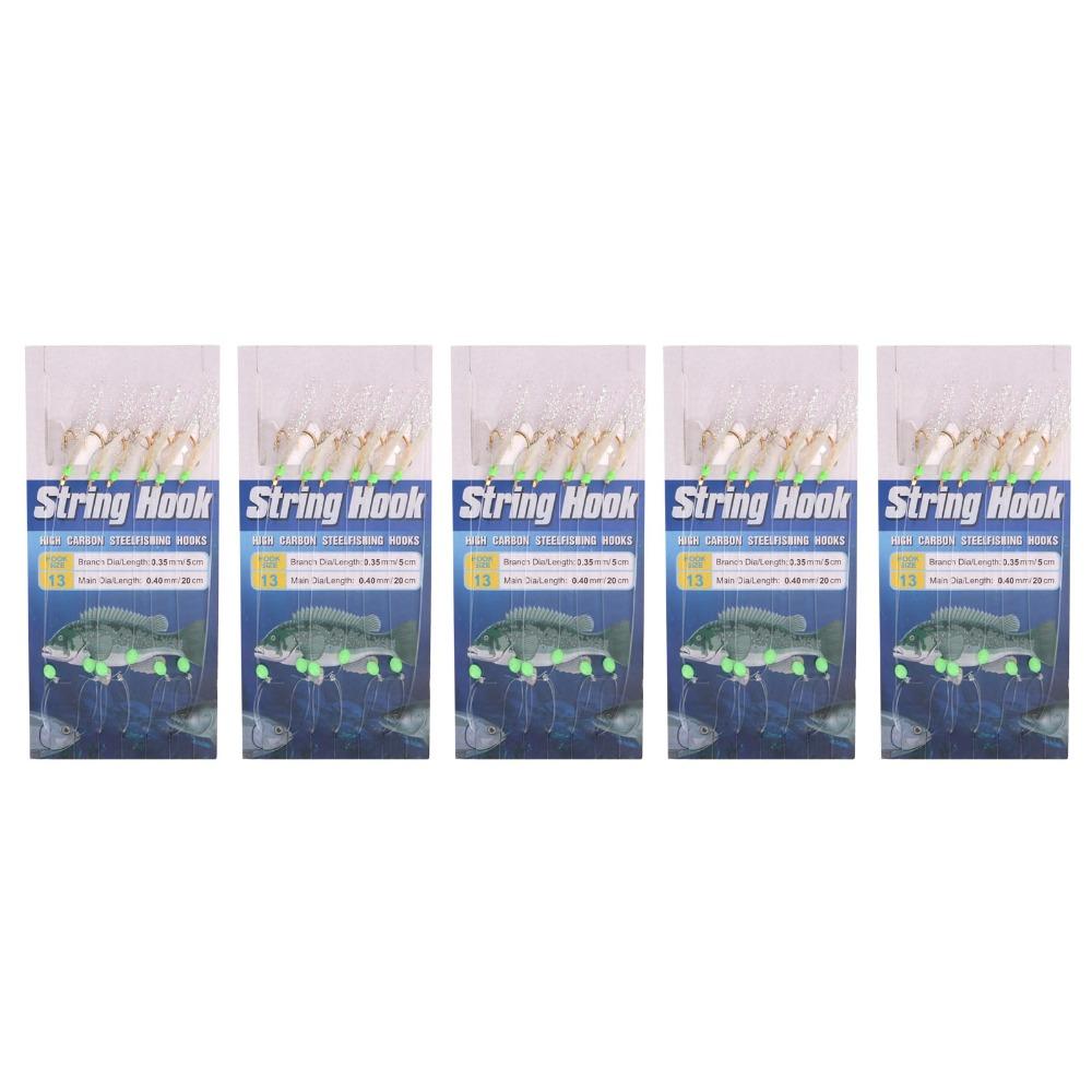 5 Sets with Luminous Beads Fishing Bait Rigs Soft Fish Skin Fishing Lure Rigs  Freshwater Fishing