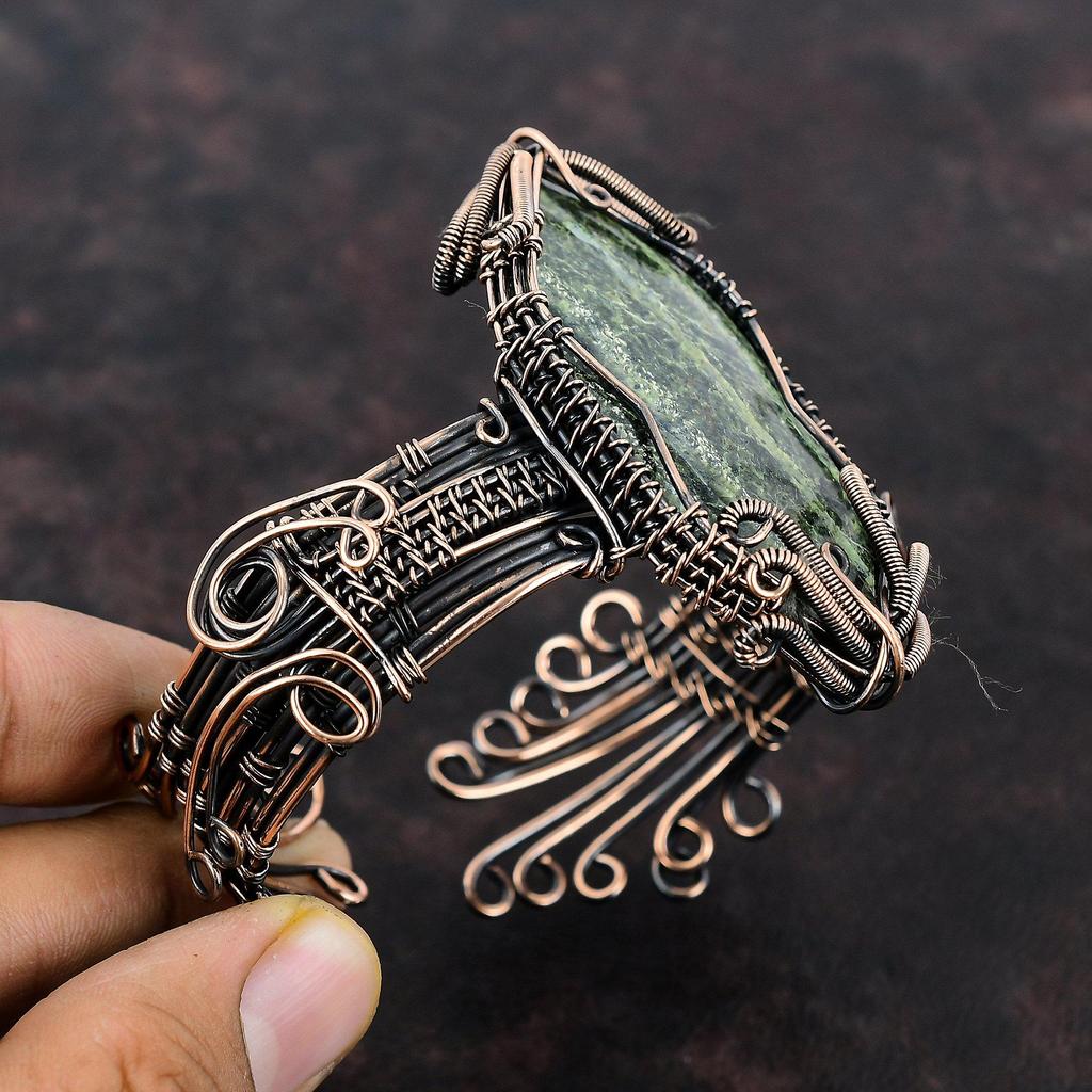 Green Swiss Opal Bangle Copper Wire Wrapped Jewelry Adjustable Cuff Bracelet Gemstone Cuff Bracelet Handmade Copper Bangle Gift For Mother